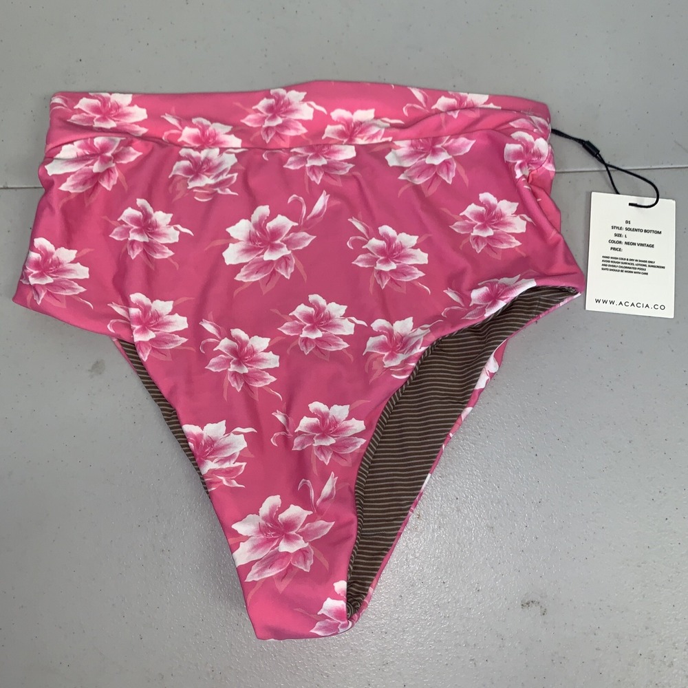 Acacia Swimwear Solento Bikini Bottom NWT Large Floral Neon Vintage